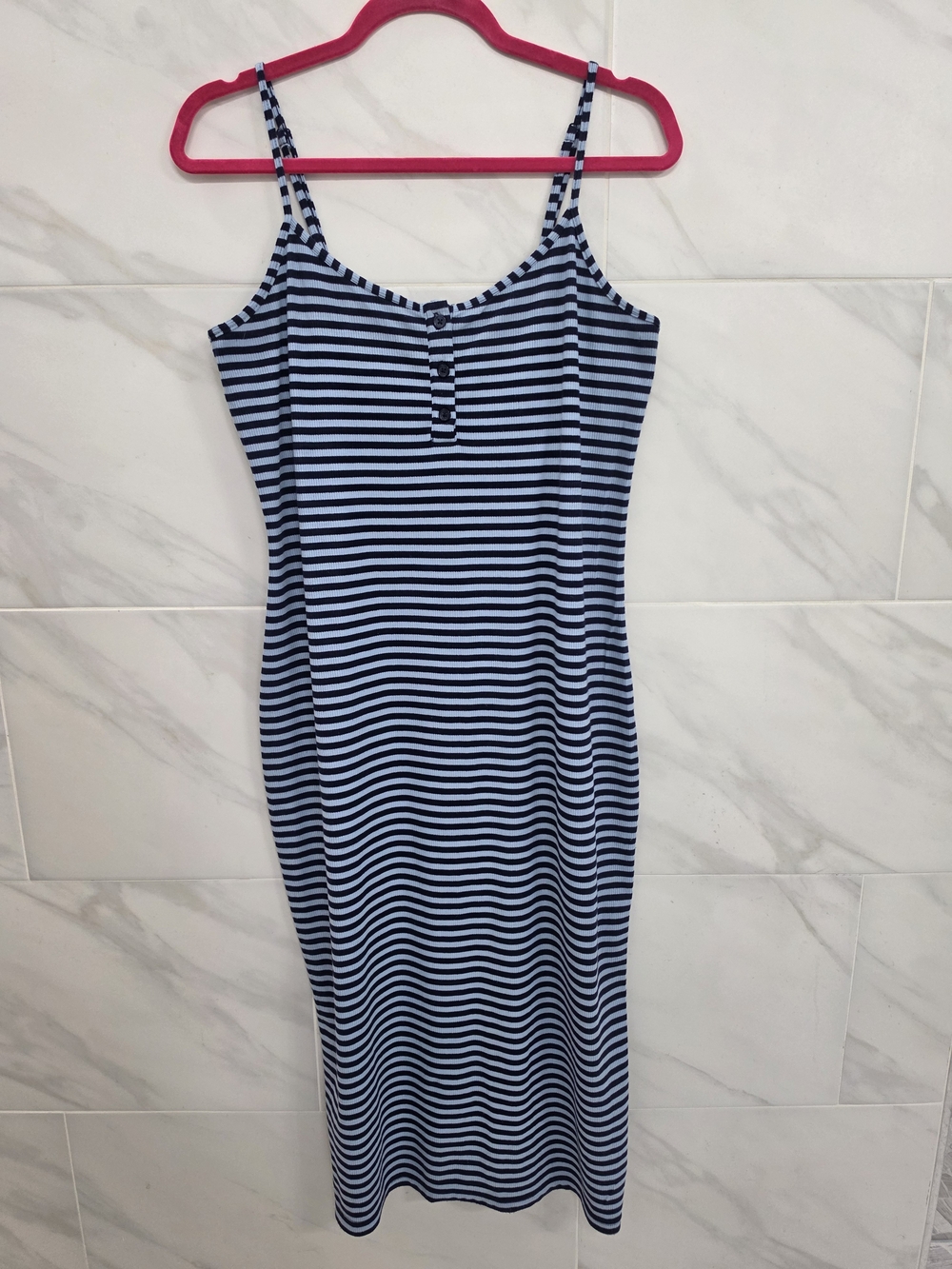 No Boundaries Navy & White Striped Spaghetti Strap Maxi Dress